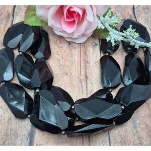 Black Chunky Multi Strand Large Bead Collar Necklace Statement Piece 22"